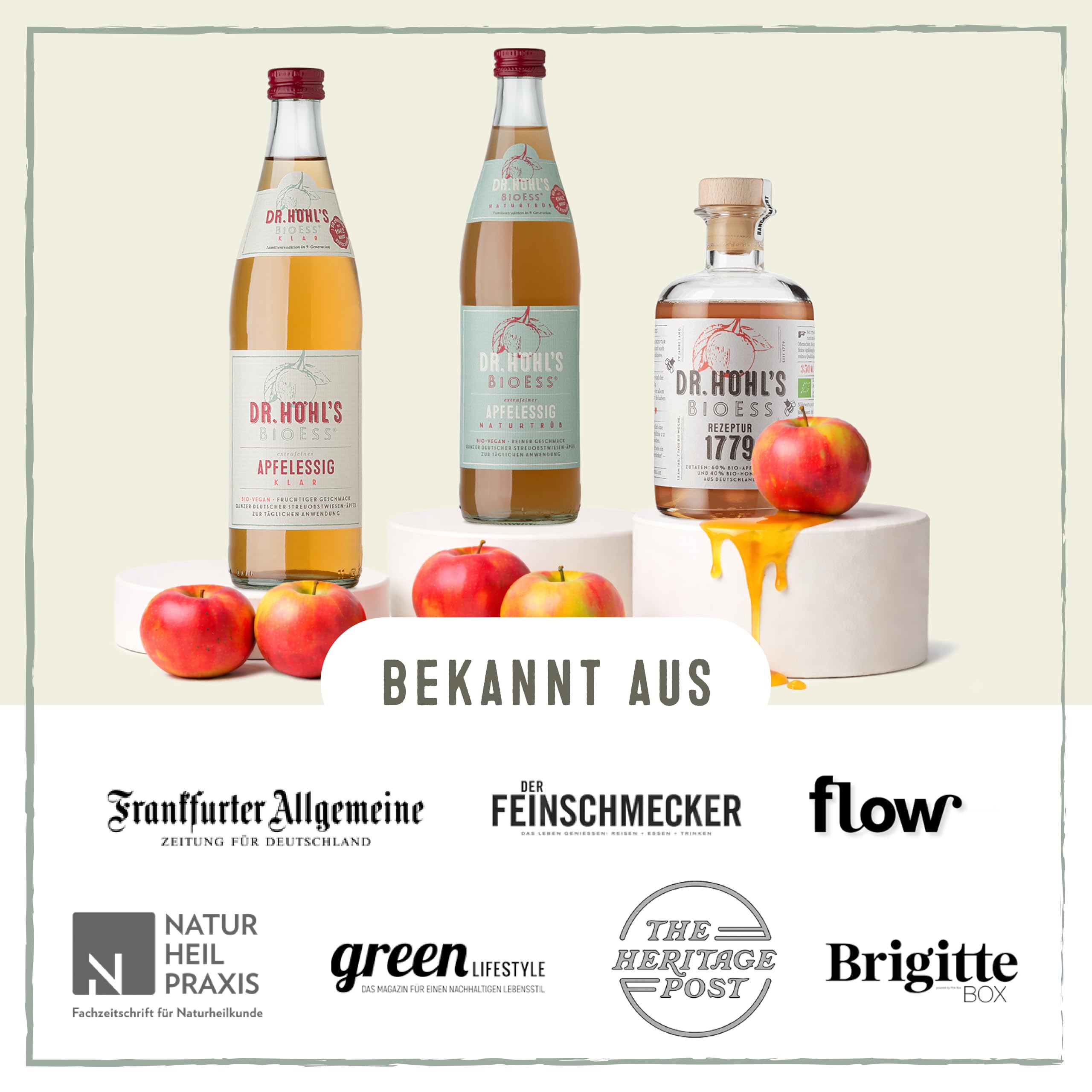 Vinagre de manzana ecológico con miel, paquete de 6 unidades: suave y natural, con madre de vinagre y miel ecológica. REZEPTUR 1779 de DR. HÖHL’S. Producto artesanal elaborado con manzanas alemanes.