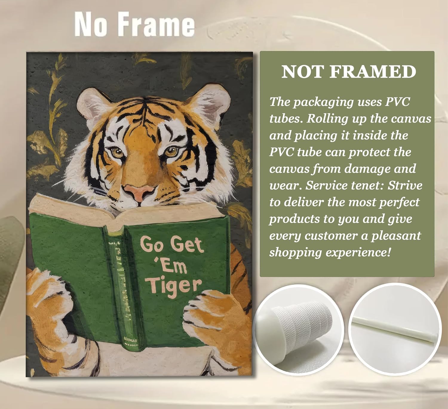 Funny Whimsical Animal Wall Art Motivational Tiger Giraffe and Zebra Reading Book Pictures Nursery Decor Humorous Bookworm Posters Literary Animal Print Artwork for Library Office Study, Unframed