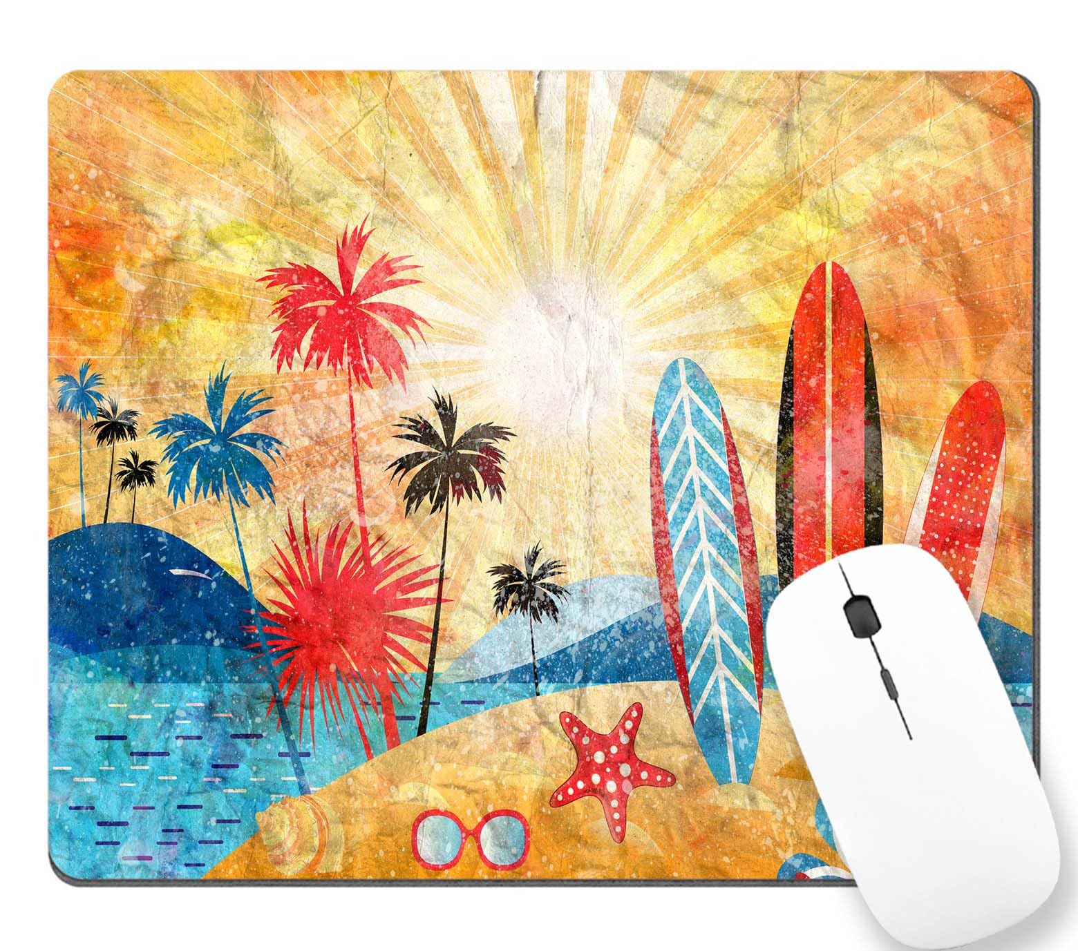 Watercolor Bright Summer Color Landscape with Palm Trees and Beach Mouse Pad Non-Slip Rubber Base Gaming MousePads for Computers Laptop Office, 9.5"x7.9"x0.12" Inch(240mm x 200mm x 3mm)