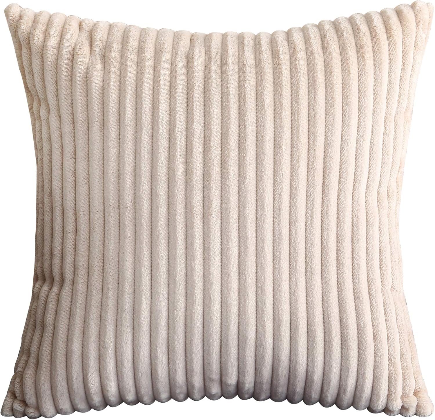 TangDepot, Set of 2 Soft Plush Velvet Big Striped Corduroy Solid Decorative Throw Pillow Covers, Square Pillow Covers - (22"x22" 2 Pieces, A17 Beige)