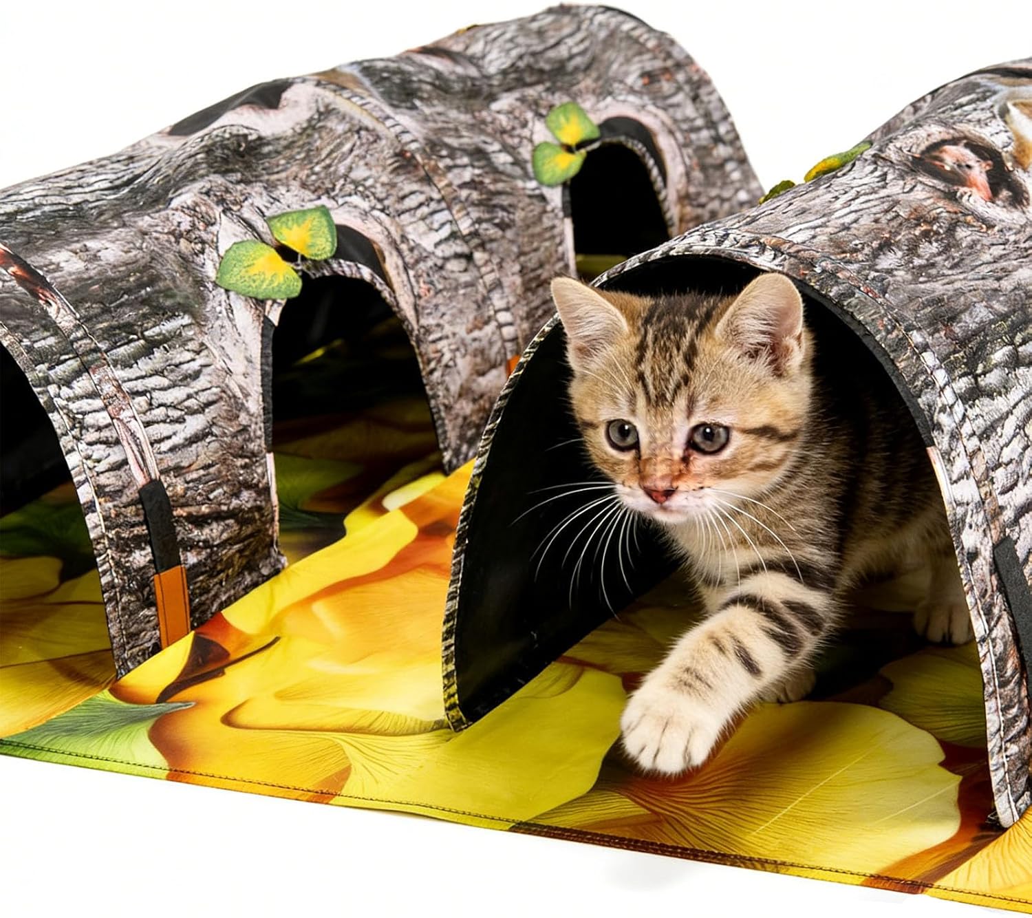 Rustling Sound Interactive Puss Tunnel Mat for Fun Play Natural Theme Pliable Machine Launderable 40x47 Inches Hide Seek Toy