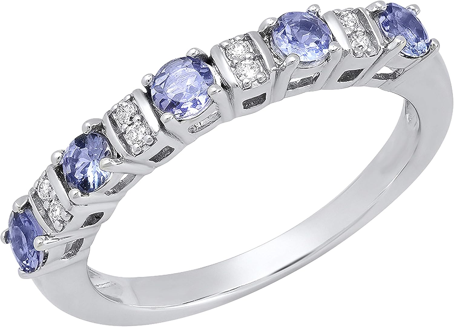 Dazzlingrock Collection Round Tanzanite & White Natural Diamond Women Stackable Wedding Band, 14K White Real Solid Gold