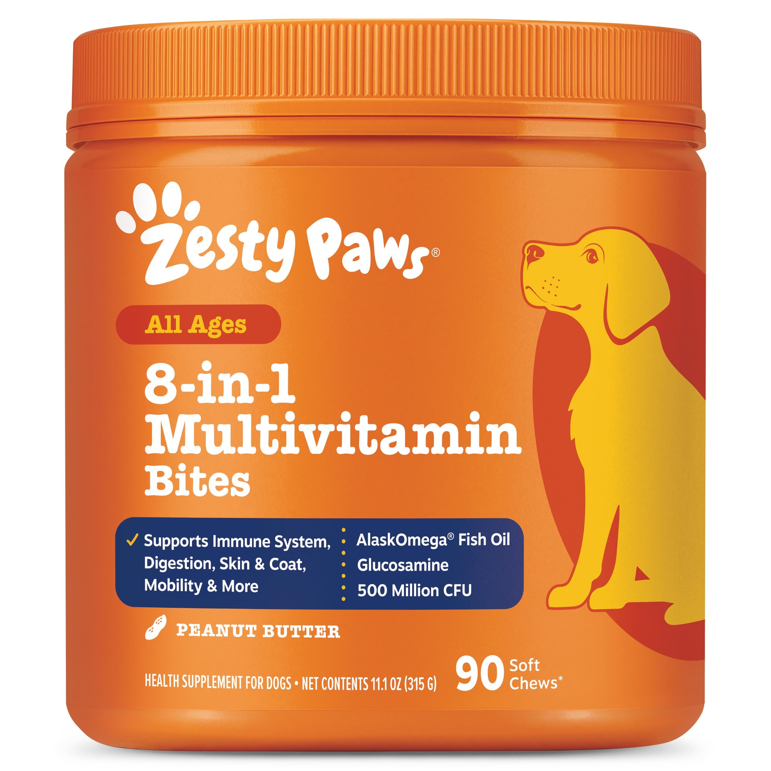 Zesty Paws Dog Multivitamin + Glucosamine for Dogs - Peanut Butter, 90 Ct