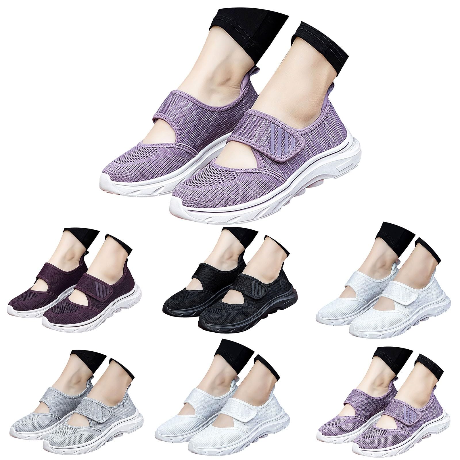 Walkingschuhe Damen Flach Mary Jane Schuhe Breite Zehen Diabetiker Schuhe | Slip On Sneaker Bequeme Gesundheitschuhe Für Senioren, Mesh Sportschuhe Leicht Atmungsaktiv Gehschuhe Für Freizeit