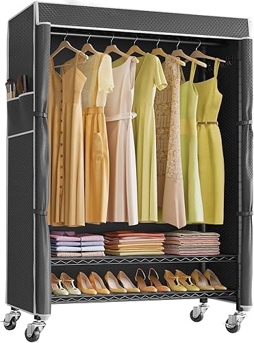 Miniatura 10 de VIPEK R3C - Perchero con ruedas y ganchos laterales, portátil, para colgar ropa, resistente con ruedas y ganchos laterales, estante negro con