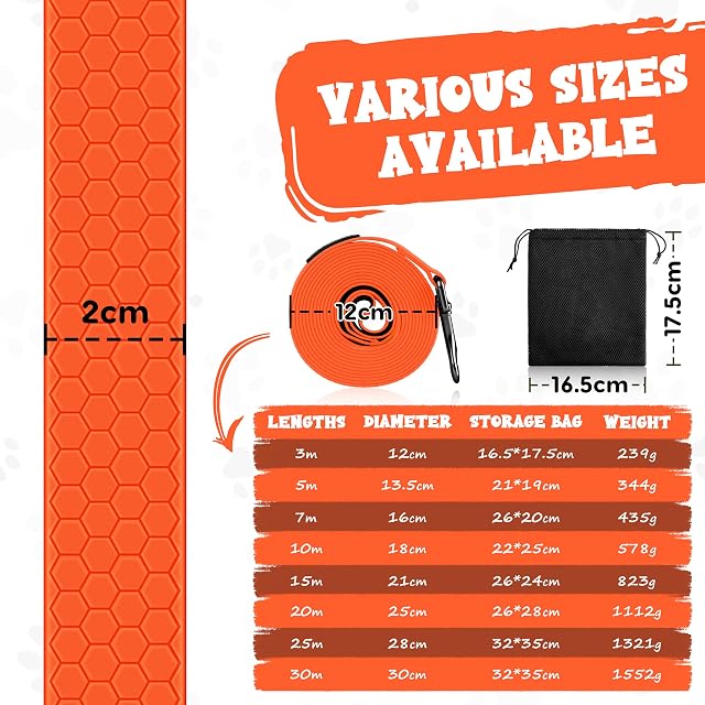Foto 7 de 8 de Correa Perro Adiestramiento, 3 m / 5m / 7m / 10m / 15m Impermeable, Naranja