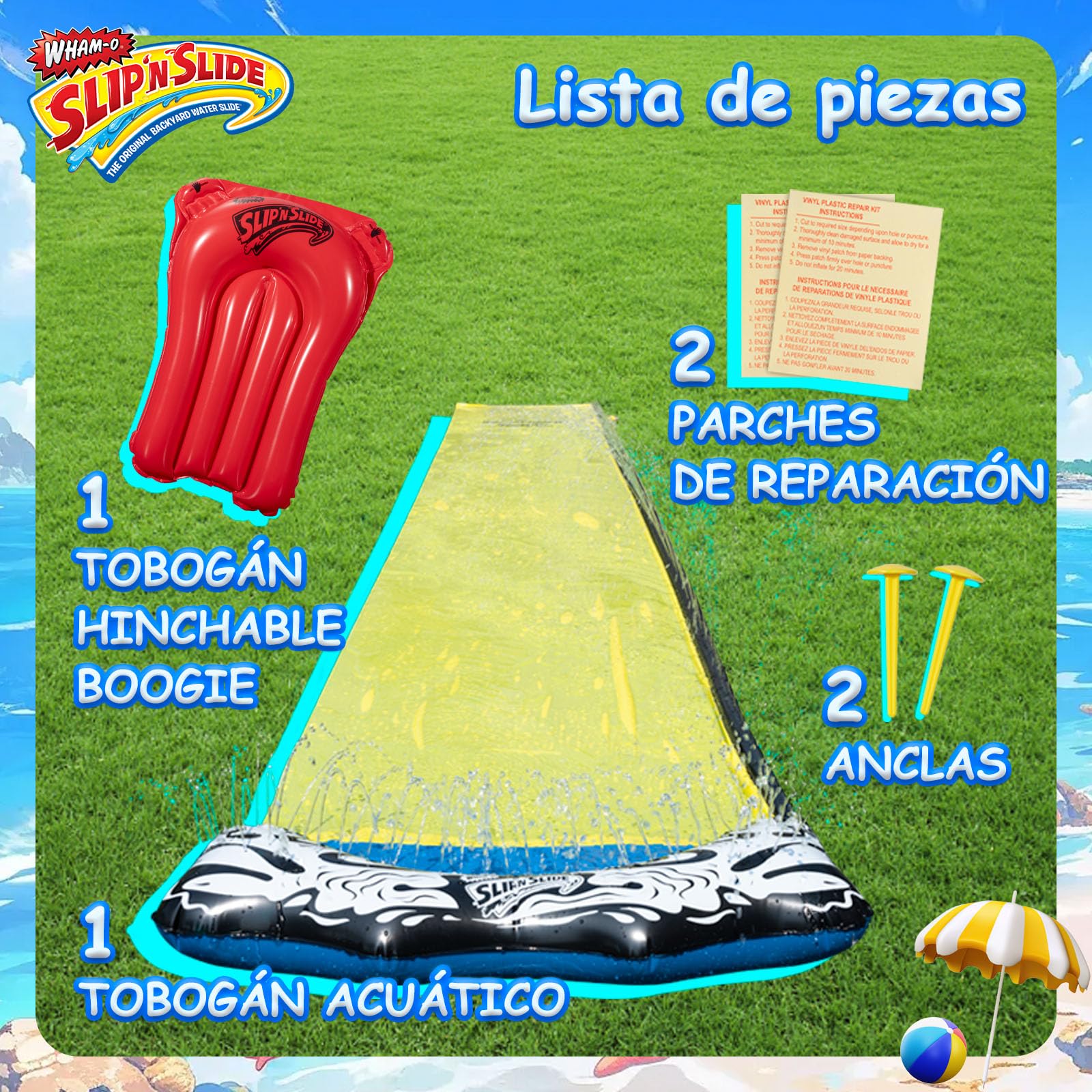 Wham-O Slip N Slide Wave Rider 548.64cm con Boogie, Juguetes de Verano al Aire Libre para niños de 5 a 12 años, Fiestas en el jardín