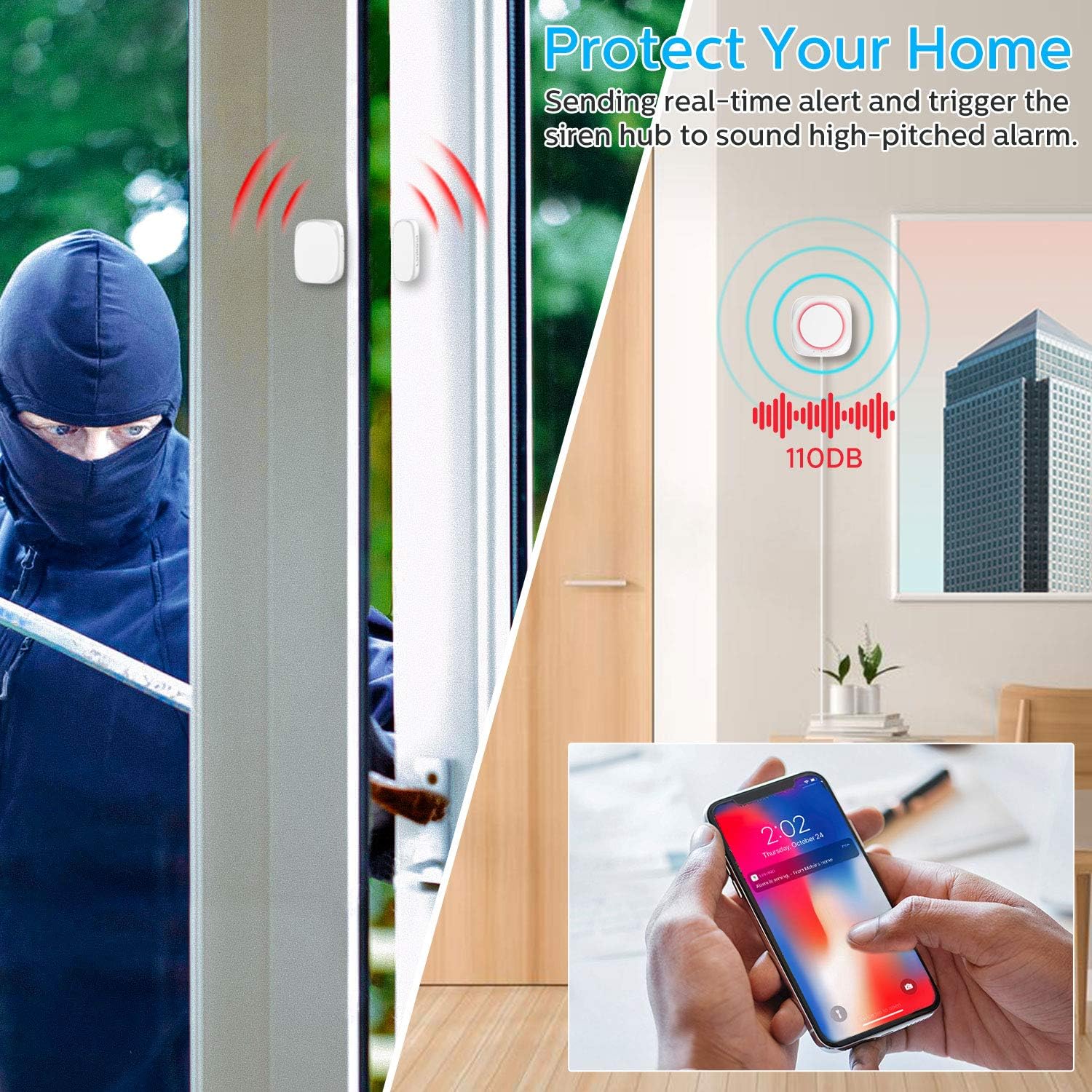 🔥 Crazy Deals Linkind Wireless Smart Home Security System, DIY 5 Pieces with Siren Alarm, PIR Motion Sensor, Door/Window Sensor, Office Home Alarm System via APP/Keyfob Easy Control, Compatible with Alexa