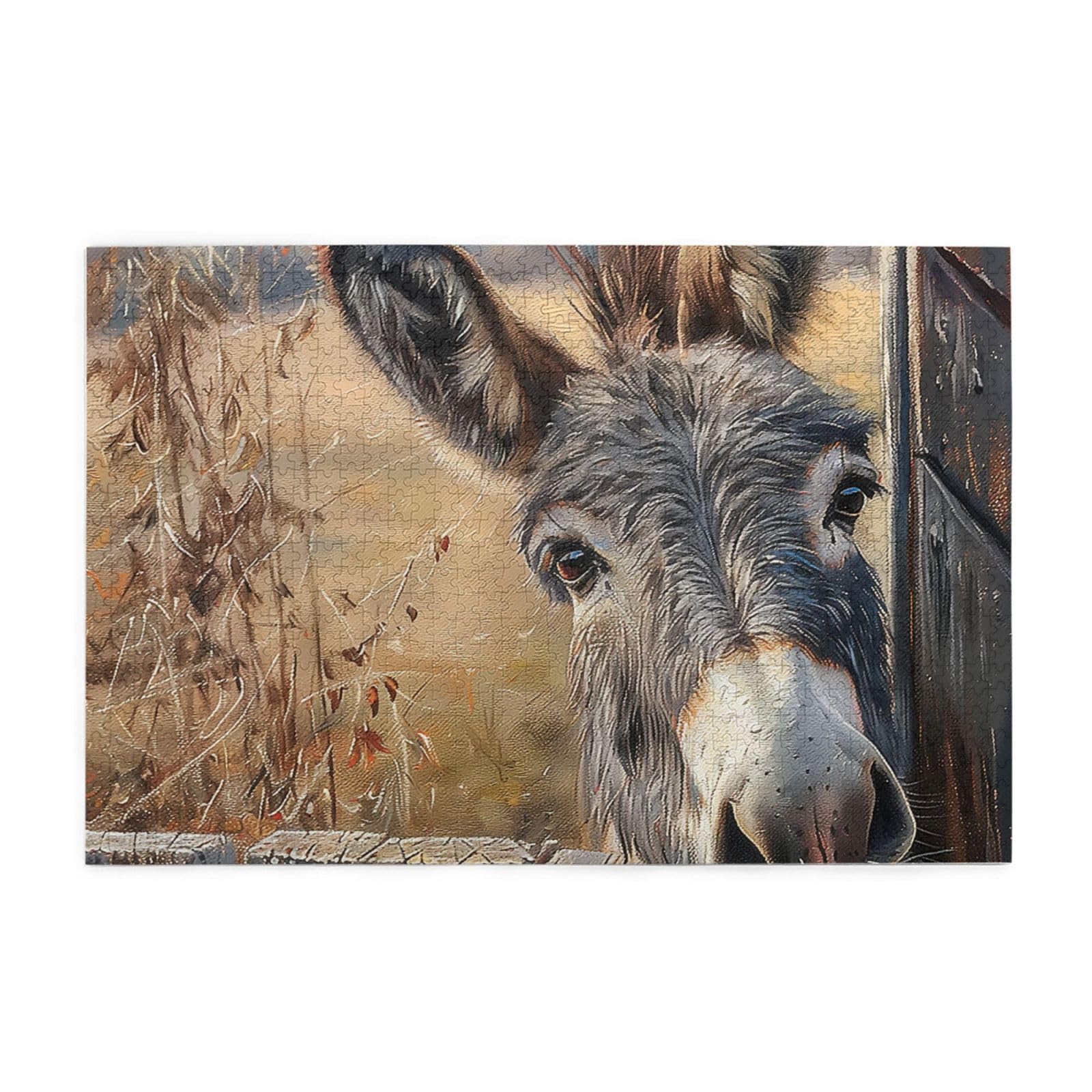 1000 Piece Wooden Jigsaw Puzzle for Adults - Donkey Cute Rustic Farmhouse Animal Funny Puzzle, Impossible Challenging Difficult Puzzles,