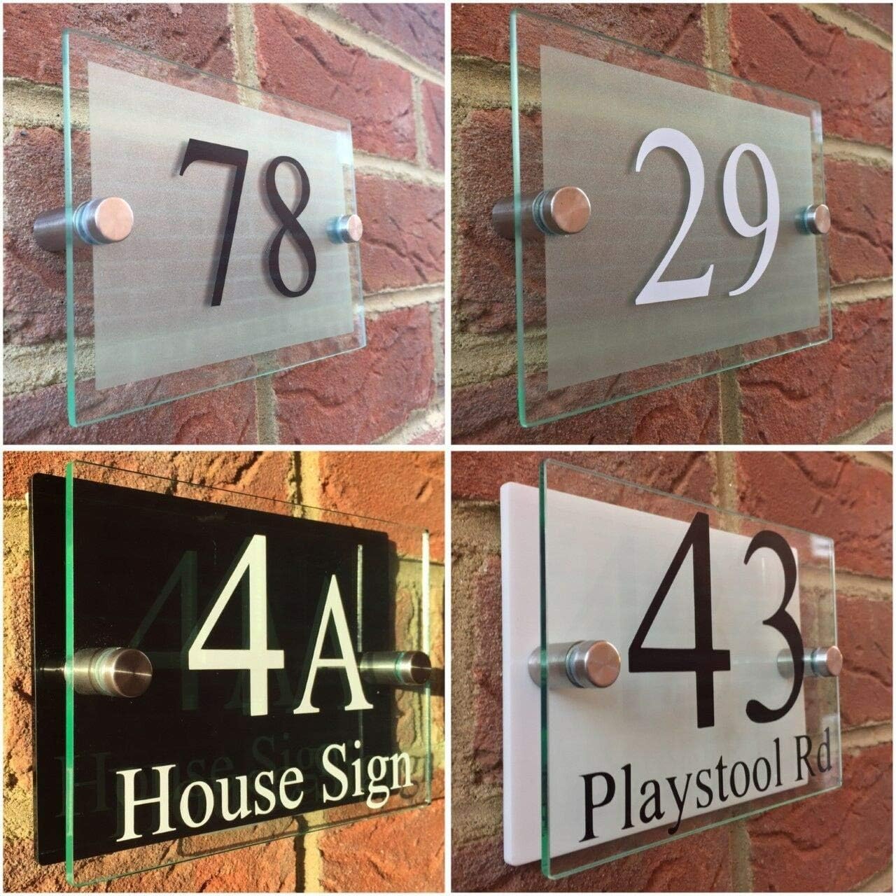 House Number Customize Modern House Sign Plaque Door Number Street Glass Effect Acrylic Name Digital (Color : White Back Panel) (White Door Number)