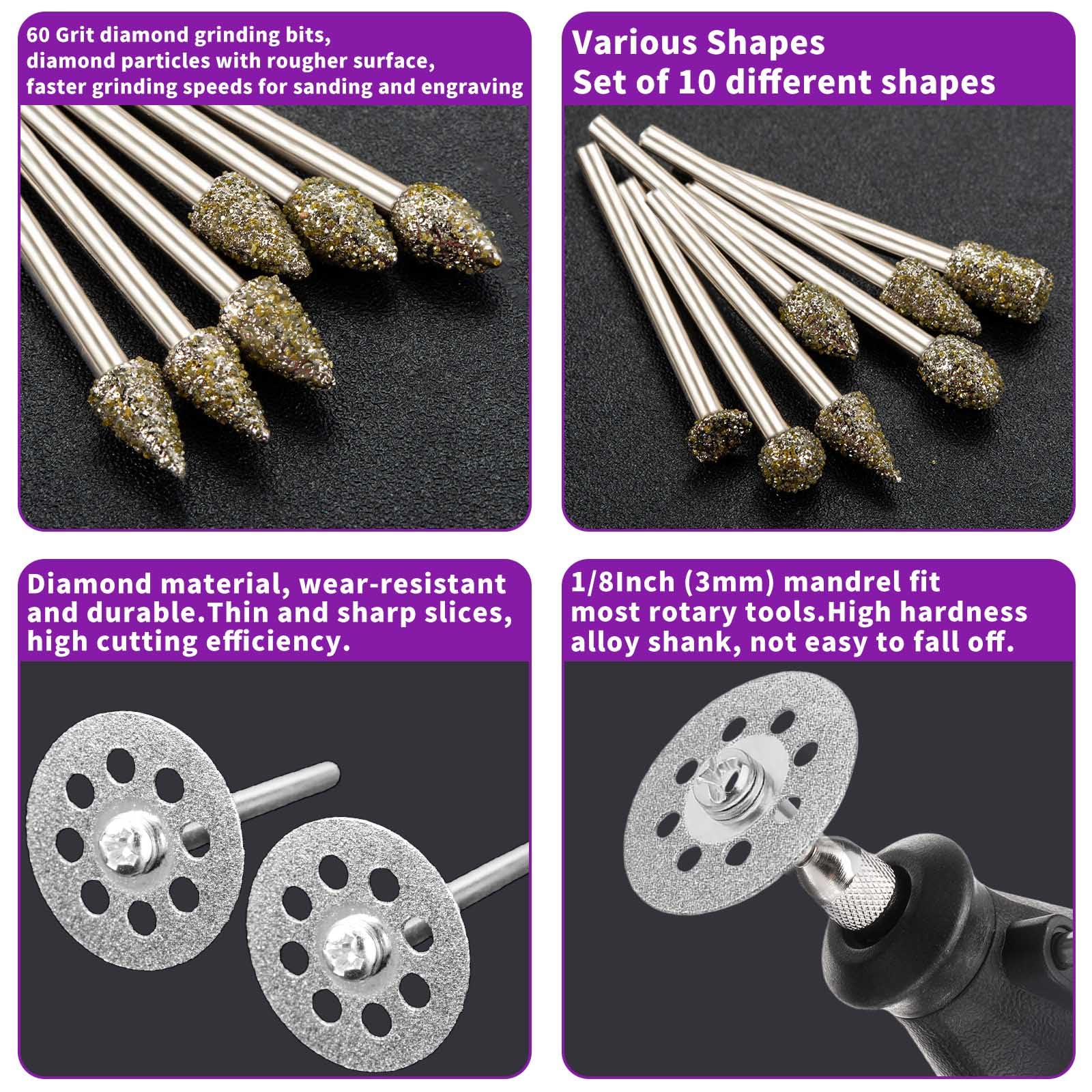 32Pcs Diamond Grinding Bit Set Grit 60, with 10 Diamond Cutting Wheel - Image 2