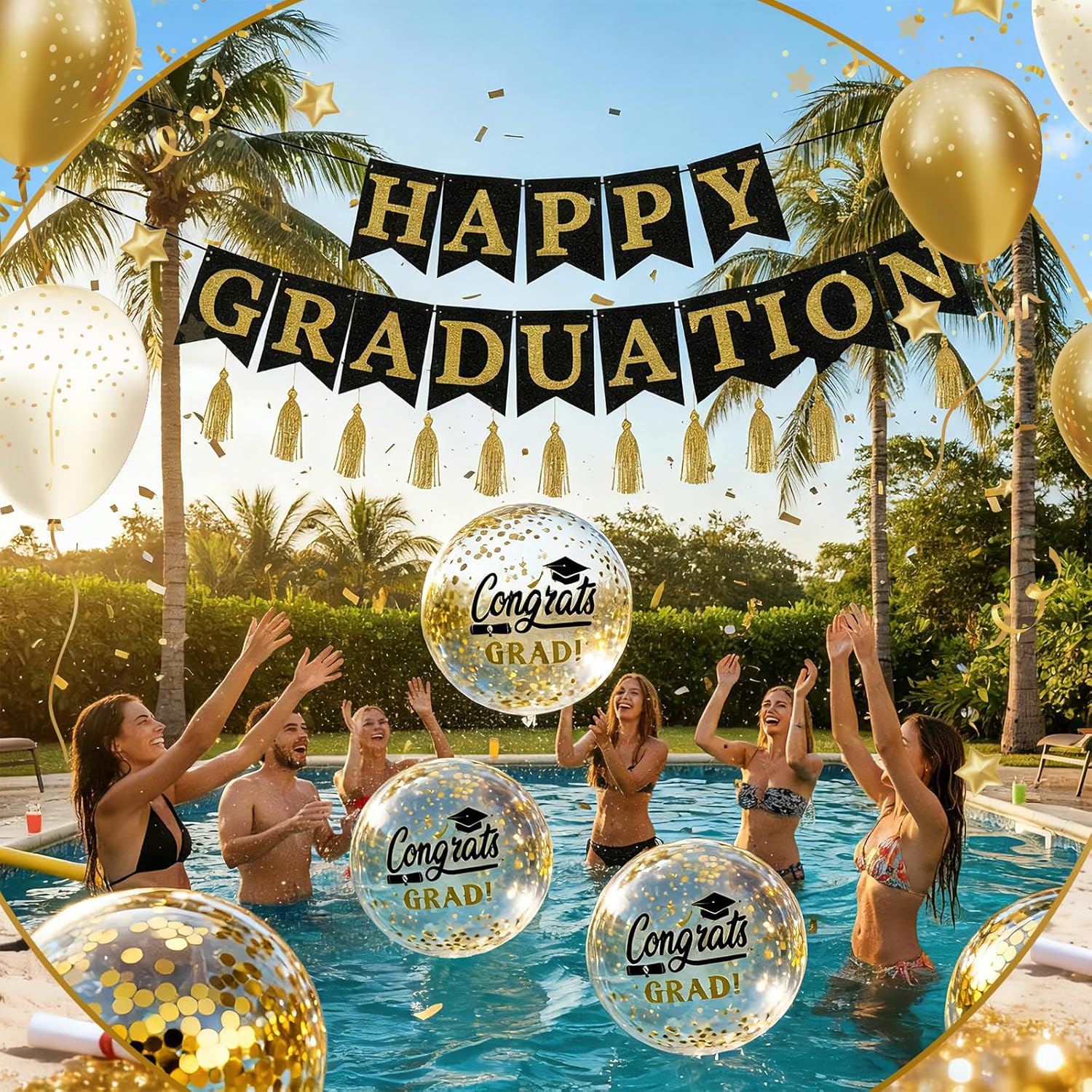 Seenelling 8 Pcs 2026 Graduation Beach Balls 13" Inflatable Congrats Grad Pool Party Balls with 2 Black Markers Class of 2026 Decorations Graduation Party Favors for Graduates Seniors College