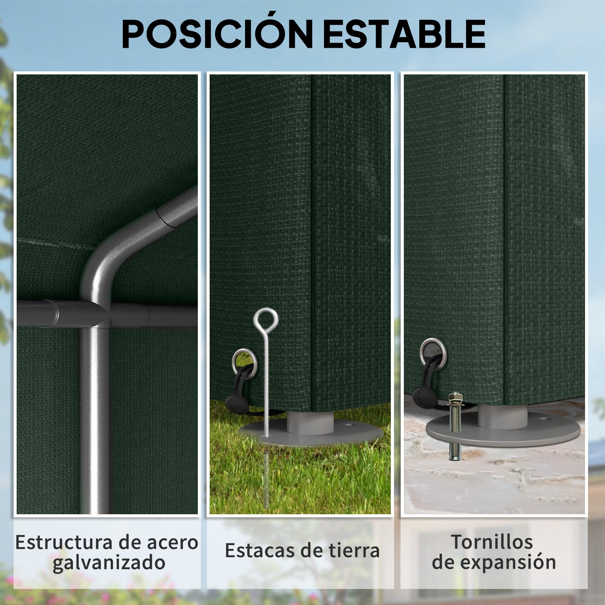 Outsunny Carpa de Jardín Exterior para Herramientas Bicicletas 1,2x1,8x1,65 m, Cobertizo Exterior con 2 Habitaciones, Puerta Enrollable con Cremallera, Impermeable Anti-UV, Garaje Portátil, Verde - 4