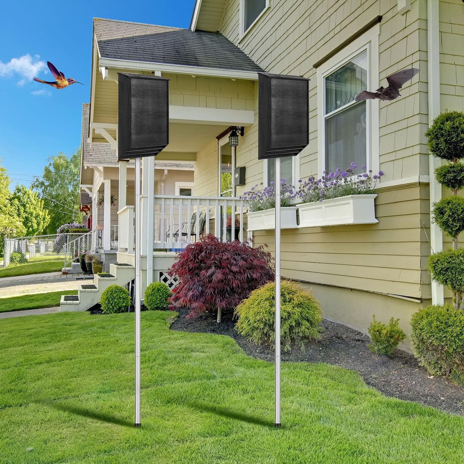 2 Pack 15 ft Telescoping Purple Martin Bird House Bat House Pole with Ground Socket for Outdoor