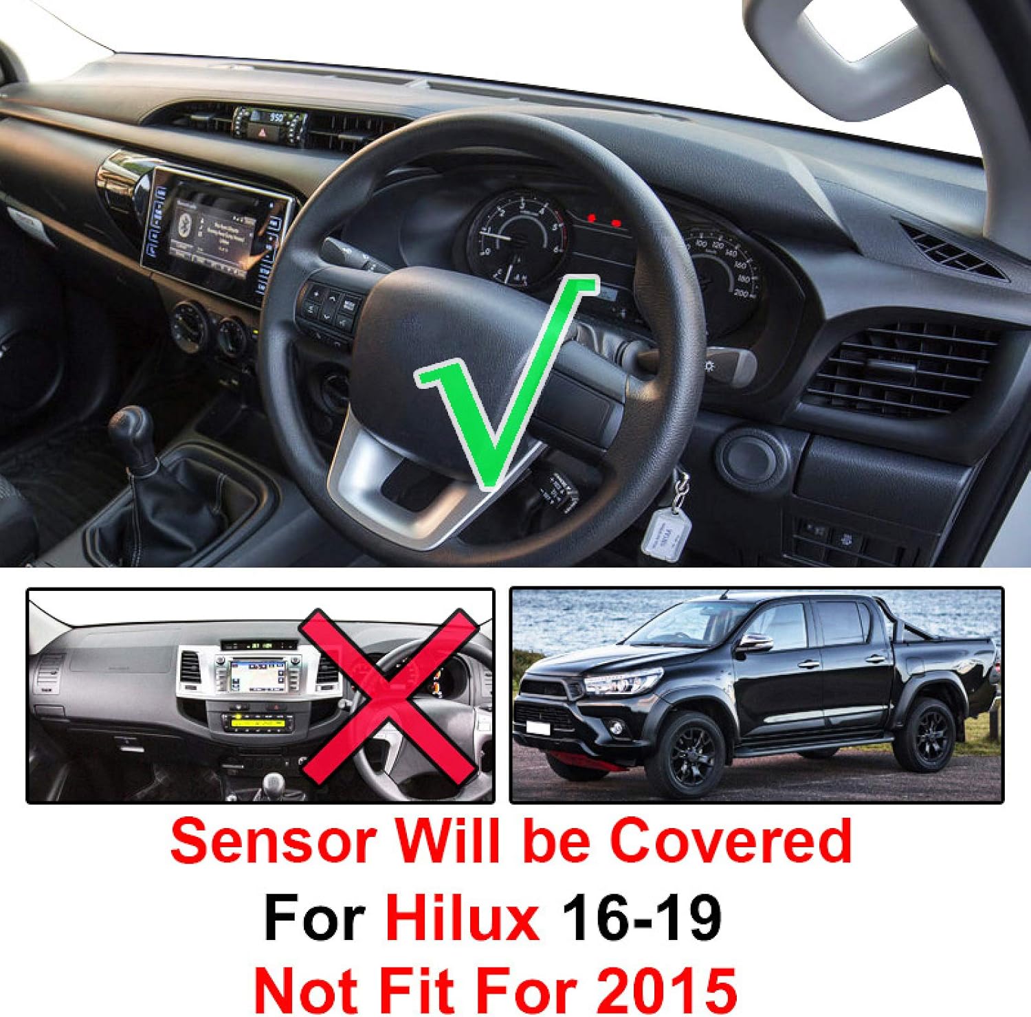 Dashboard Cover Dash Mat for Toyota Hilux SR5 4x4 REVO Hi-Rider AN120 AN130 2016-2021 Dashboard Cover Mat Sun Shade Protect Carpet Anti-Glare