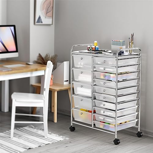 Miniatura 3 de Simple Houseware Carrito utilitario con 15 cajones organizador de almacenamiento rodante para arte y manualidades, cromado
