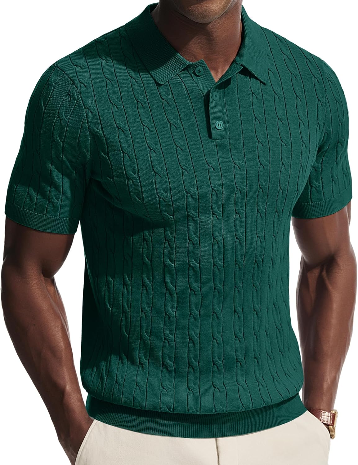 PJ PAUL JONES Men's Polo Shirts Short Sleeve Textured Cable Knit Shirts Casual Stretchy Golf Polo Stylish Old Money Tops