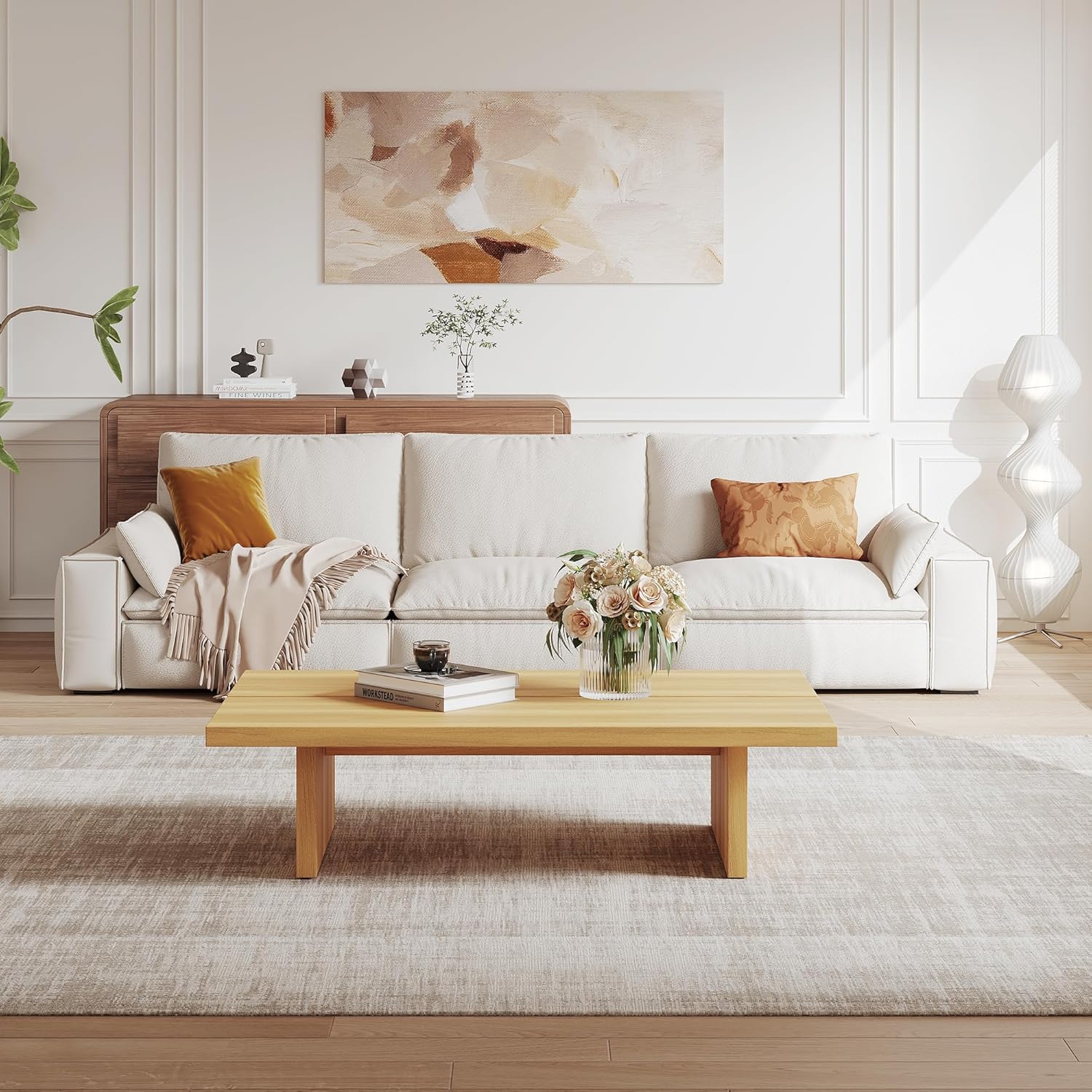 47.24" Modern Rectangle Coffee Table for Living Room, Light Wood Living Room Table, Natural Wooden Center Table, Japanese Tea Table for Home Office Apartment