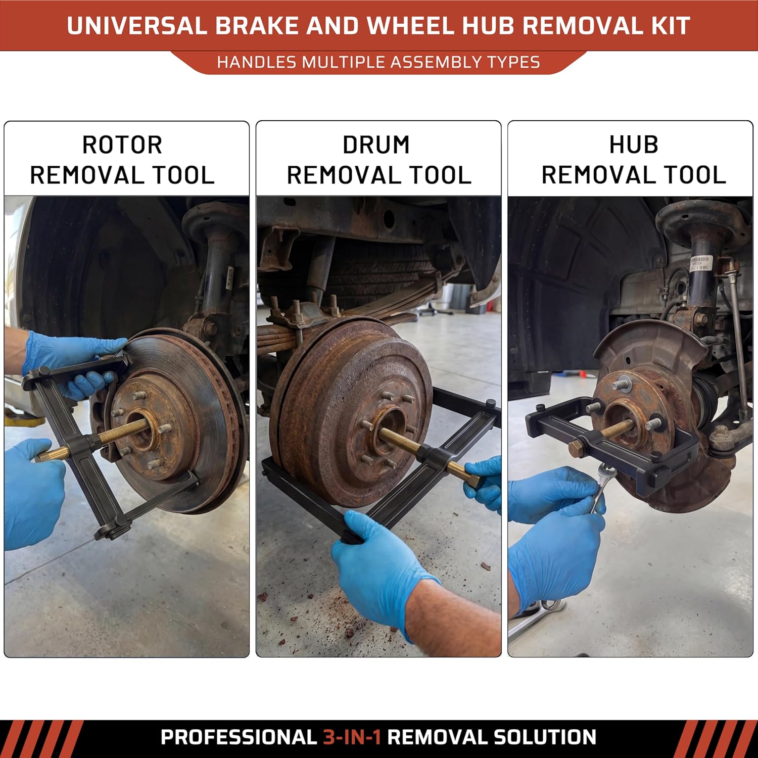 Hub Drum and Rotor Puller Kit 78830, Heavy Duty Brake Drum Rotor Hub Removal Pneumatic Tool, 14" Spread