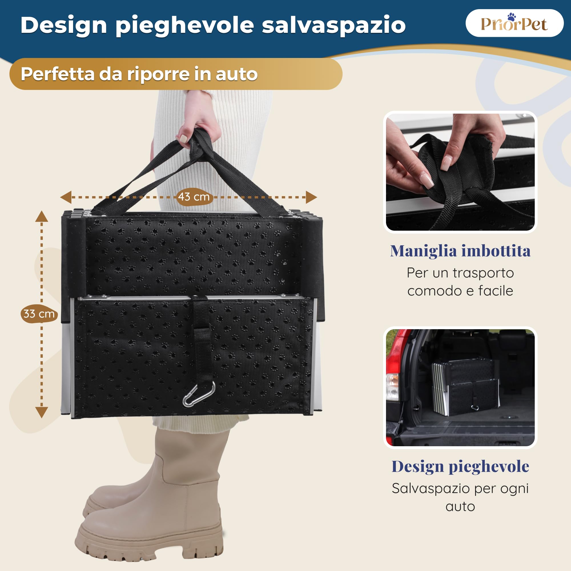 Scala per cani pieghevole per auto, 4, 5 o 6 gradini per altezze del bagagliaio da basse a alte (63-81 cm), per piccoli veicoli, station wagon e SUV, aiuto per cani di grandi dimensioni senza saltare