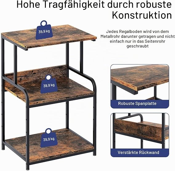 Garden 4 you 3-Tier Printer Stand Printer Table with Wheels Metal Printer Trolley Printer Shelf for Office Home School and Study Printer Cabinet for Fax Copier Scanner (Wood Colour)
