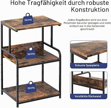 Garden 4 you 3-Tier Printer Stand Printer Table with Wheels Metal Printer Trolley Printer Shelf for Office Home School and Study Printer Cabinet for Fax Copier Scanner (Wood Colour)