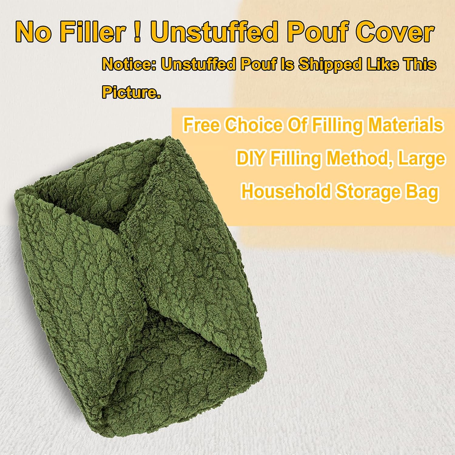 Poofieotto Unstuffed Ottoman Pouf Cover – Round Faux Fur Footstool Plush Floor Pouf (No Filler Included) Perfect for Living Room, Bedroom, or Office Lounge (Green, 26x26x18 in)
