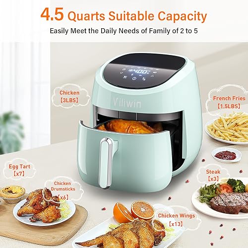 Miniatura 8 de VILIWIN Freidora de aire de 45 cuartos de galón 8 menús preestablecidos con apagado automático temporizador de 30 minutos ajustable y forros de