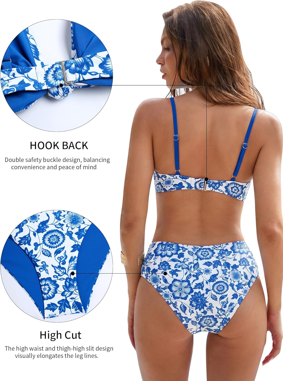 ZAFUL Bikini Set for Women V Neck Knot Front Push Up Bathing Suit High Cut Two Piece Swimsuit Brazilian Cheeky Swimwear - Image 5