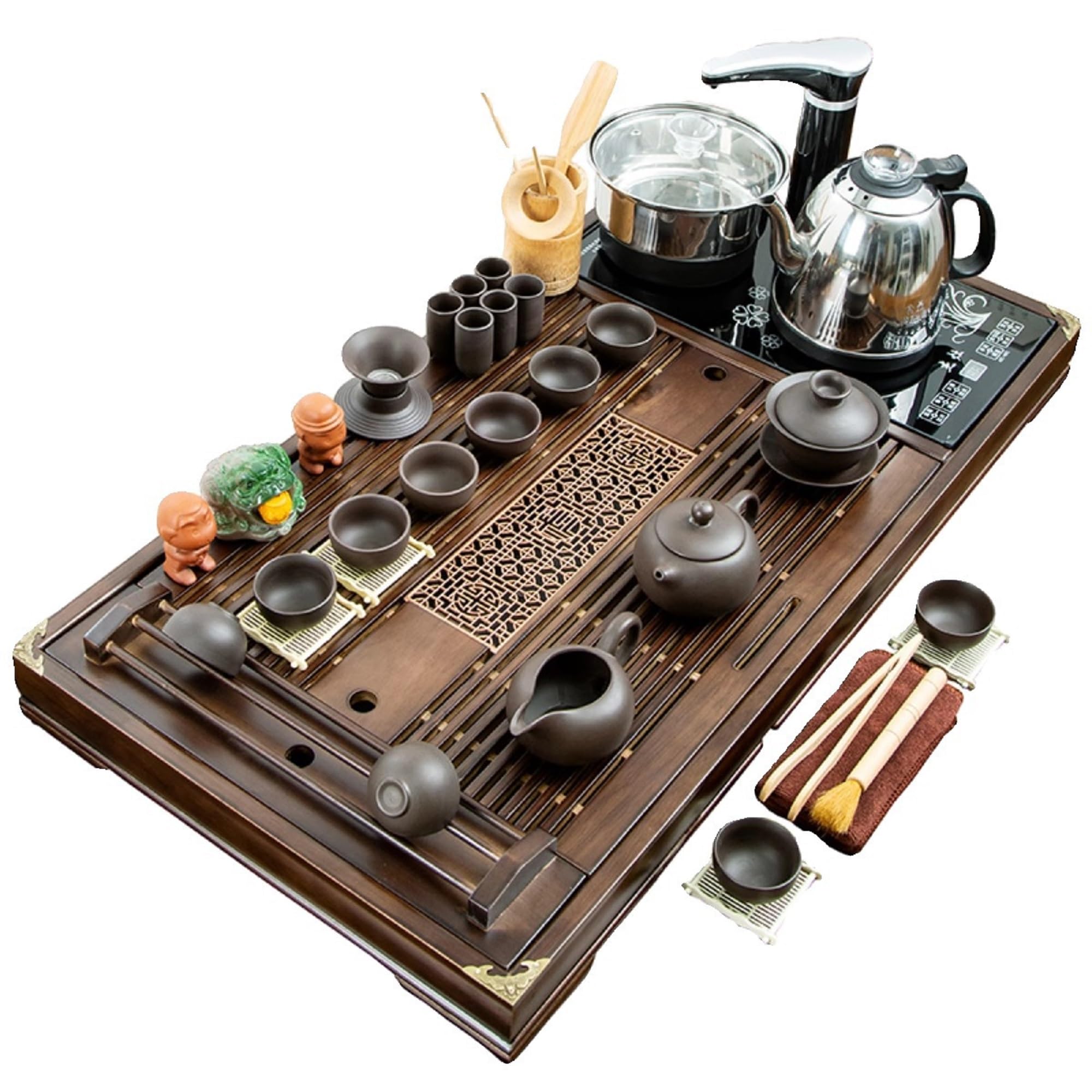 整套家用办公功夫陶瓷茶具套装 智能全自动烧水壶一体茶盘 Unique Chinese Tea Set/Cute Asian Tea Set for Tea Lover/Women/Men/Asian Tea Set Suitable for Office, Home, BusinessTrip
