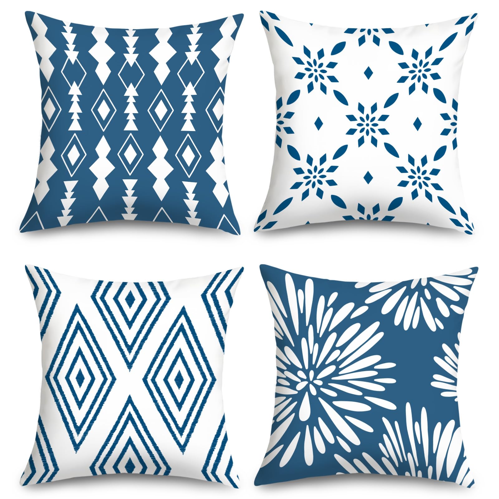 Joymaison 45x45 Pack of 4 Boho Blue Geometric Throw Pillow Cushion Covers โ image 1