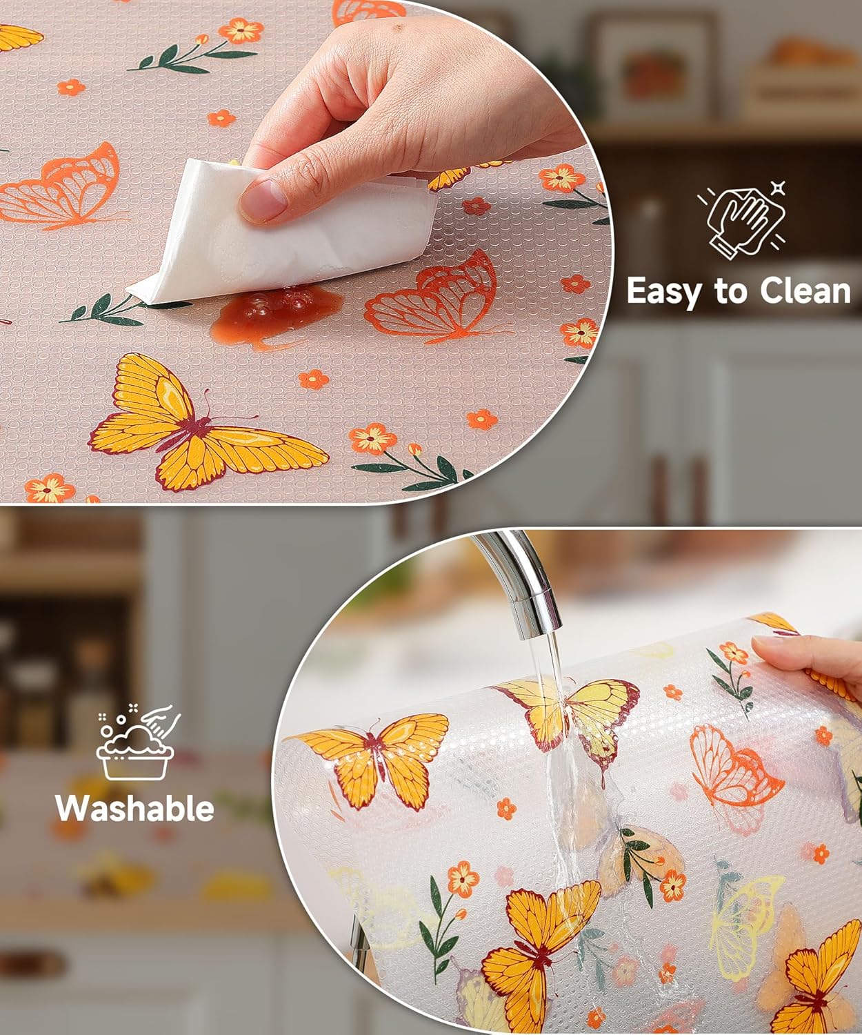 Drawer & Shelf Liner for Kitchen Cabinets Non Adhesive Waterproof Oilproof Easy to Cut Reusable Washable Shelf Paper for Refrigerator, Cupboard, Dresser, Bathroom (Colorful Butterfly, 23.6"W x 236"L)