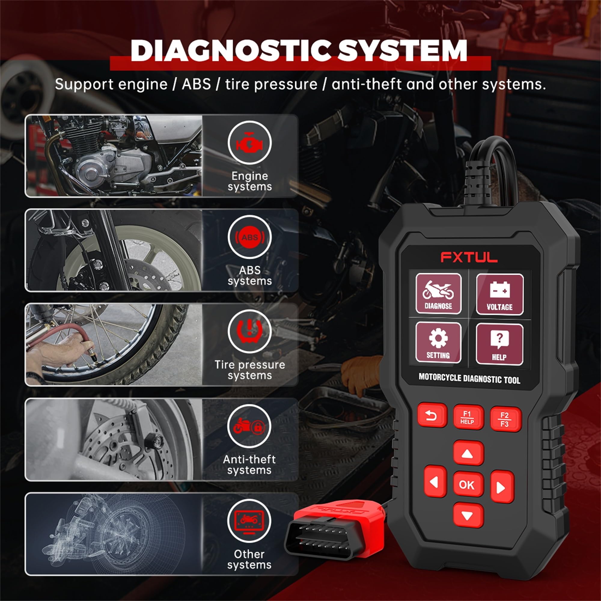 Escáner de diagnóstico de motocicleta M3-A Pro para Honda, Yamaha, Kawasaki | Escáner OBD-II/Euro V Honda 4P, Kawasaki 4-6P, adaptadores Yamaha 1-6P, datos en vivo, escaneo rápido y prueba de batería