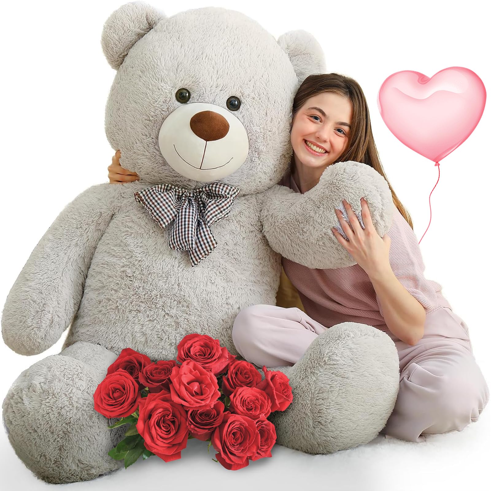 MorisMos 150cm/60in Big Giant Teddy Bear for Girlfriend, XXL Large Cuddly Super Soft Teddybear, Fluffy Stuffed Teddys Plush Toy Birthday Gifts for Kids Girls Wife Women, Party Decor 5ft Grey