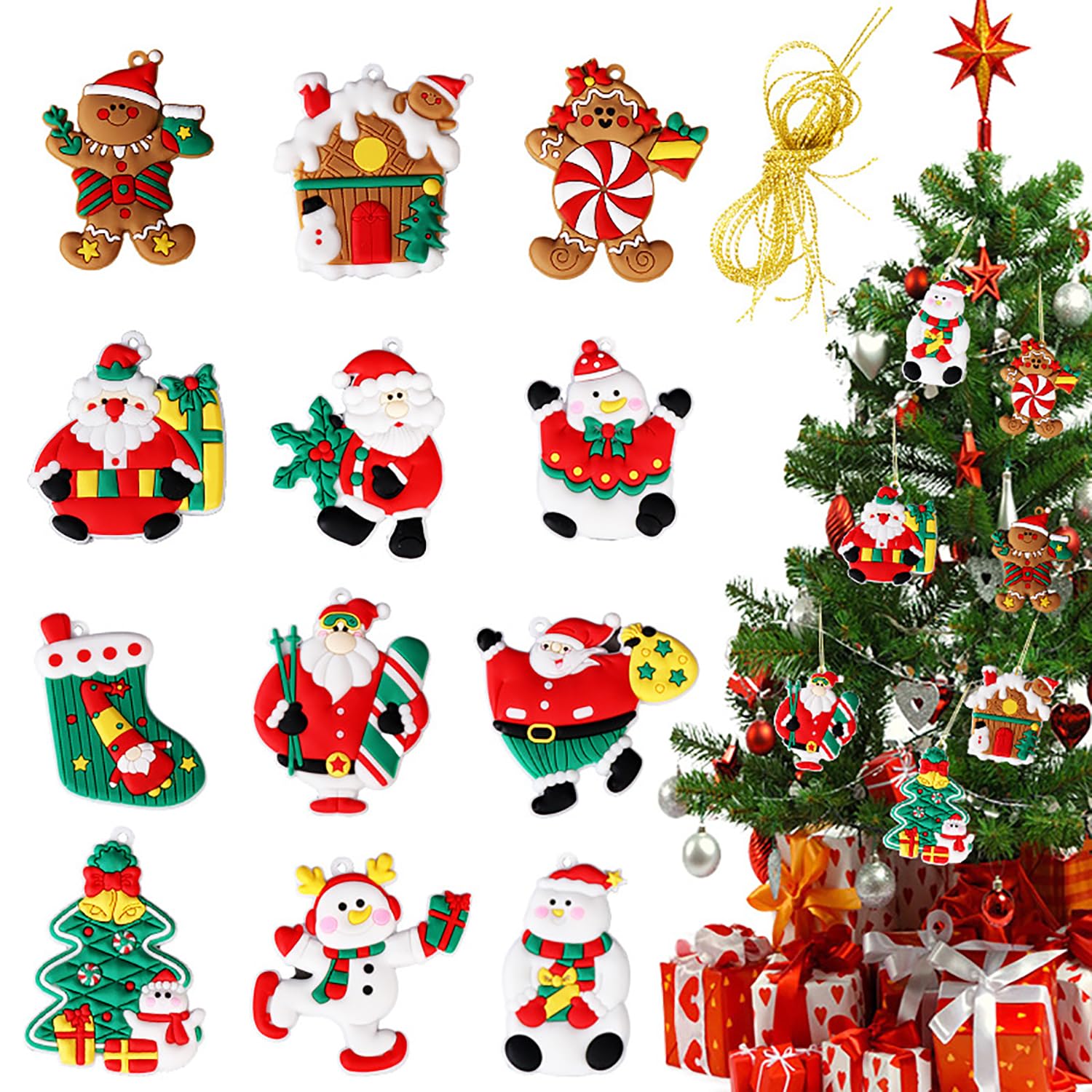 9pcs/12pcs Gingerbread Man Ornaments for Christmas Tree Santa Claus Figurines Ornaments for Christmas Tree Hanging Decorations (12pcs)