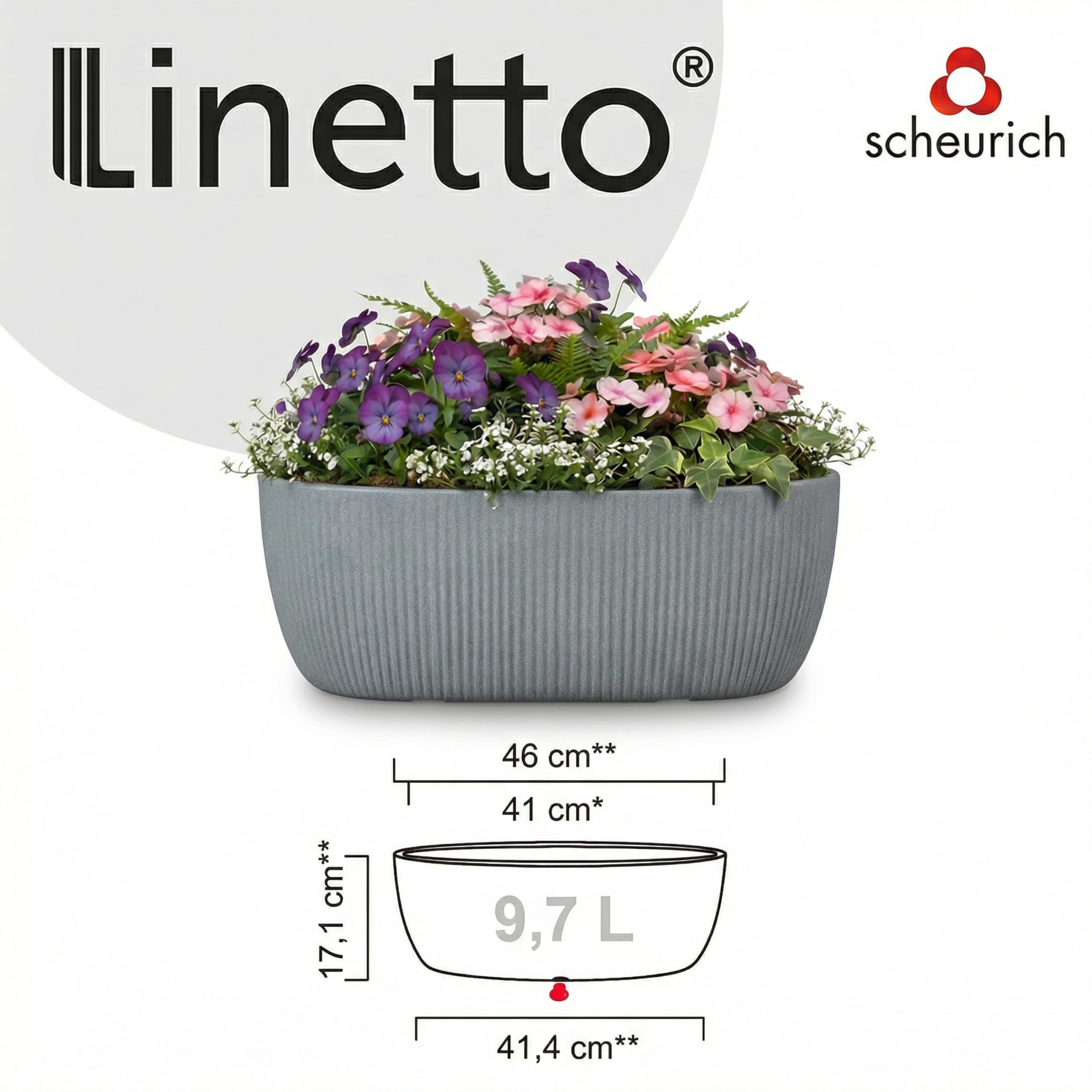 Scheurich Linetto Oval Bowl, Pflanzgefäß/Blumentopf/Pflanzkübel, rund, Farbe: Stony Grey, hergestellt mit recyceltem Kunststoff, 10 Jahre Garantie, für den Außenbereich