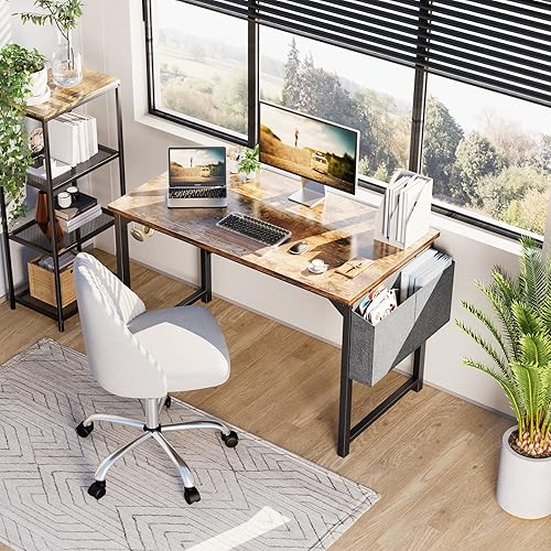 Miniatura 2 de OLIXIS, Almacenamiento de escritura y ganchos de trabajo de madera para dormitorio, oficina en casa, escritorio moderno para 2 personas, 47