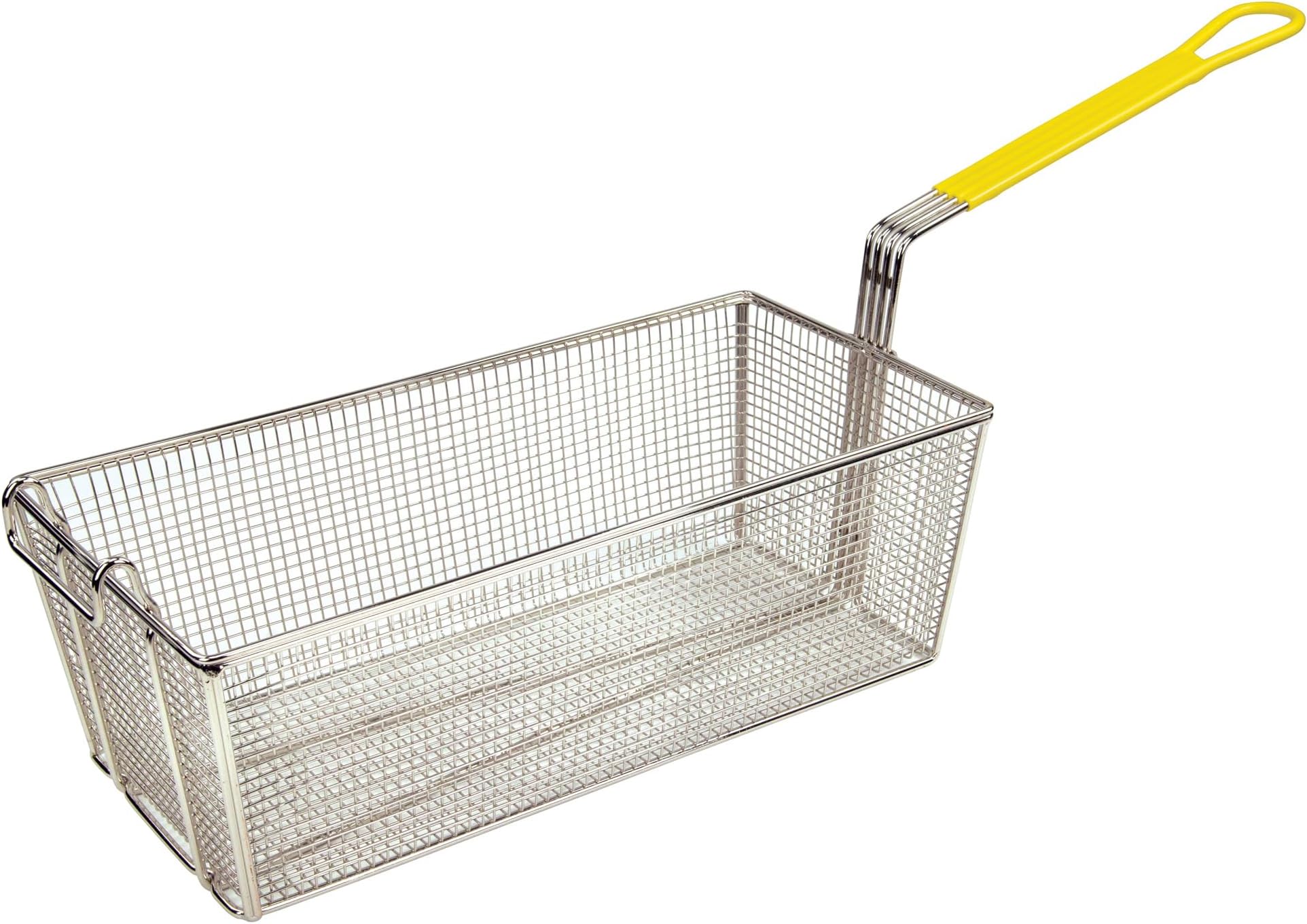 Winco 17" x 8 1/4" Yellow Reinforced mesh Fry Basket with Handle