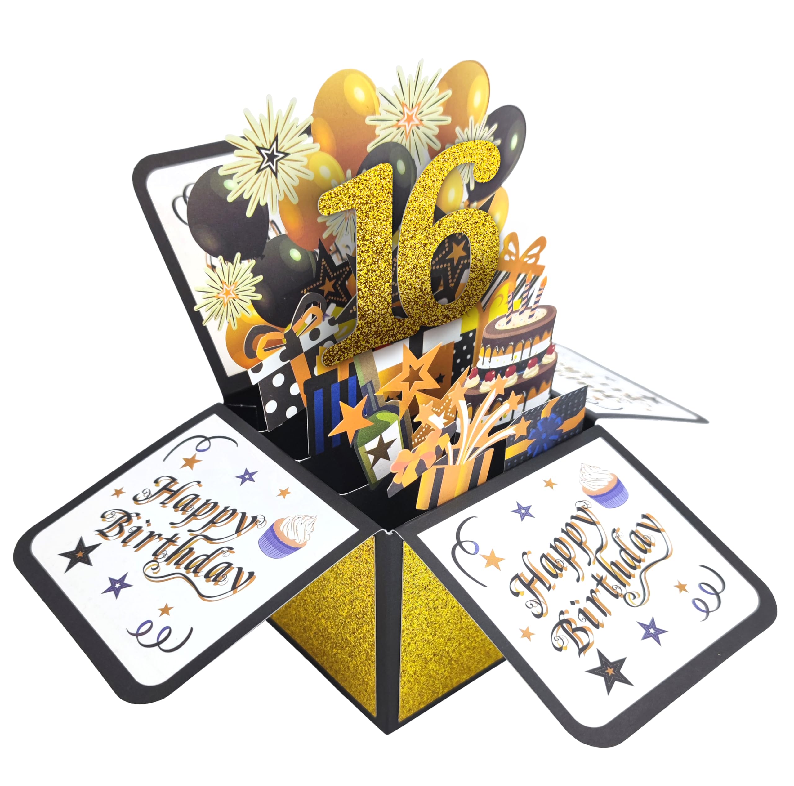 PATIKIL Carta Compleanno 16°, Compleanno, Compleanno, Carta Compleanno Pop-Out Buon Compleanno Biglietto Auguri e Busta per Adolescente Donna Ragazza Regalo Amici, Blu