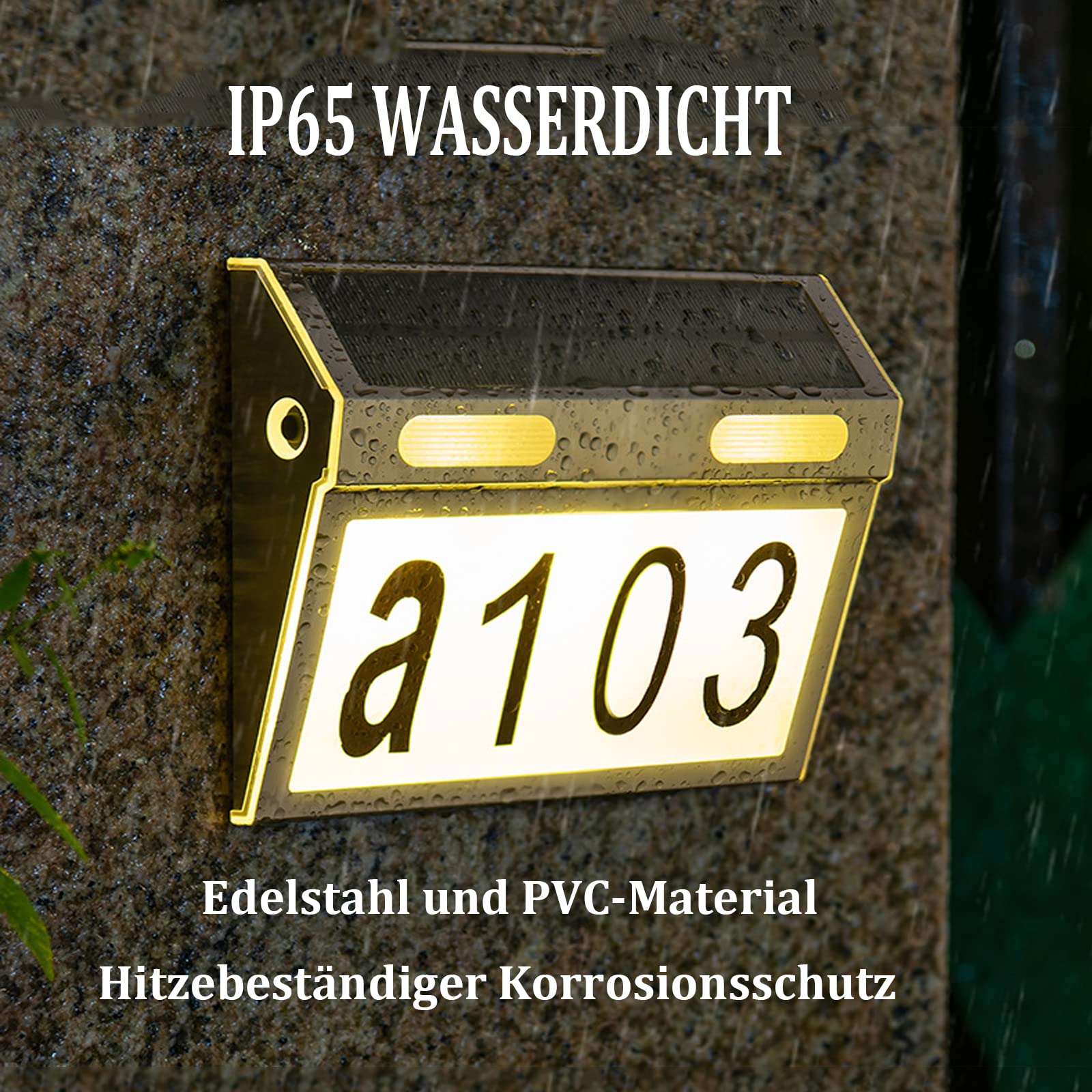 Solar-Hausnummernschild Mit LED-Beleuchtung – 3 Lichtmodi, 2200 MAh, IP65 Wasserdicht, 19x15 Cm