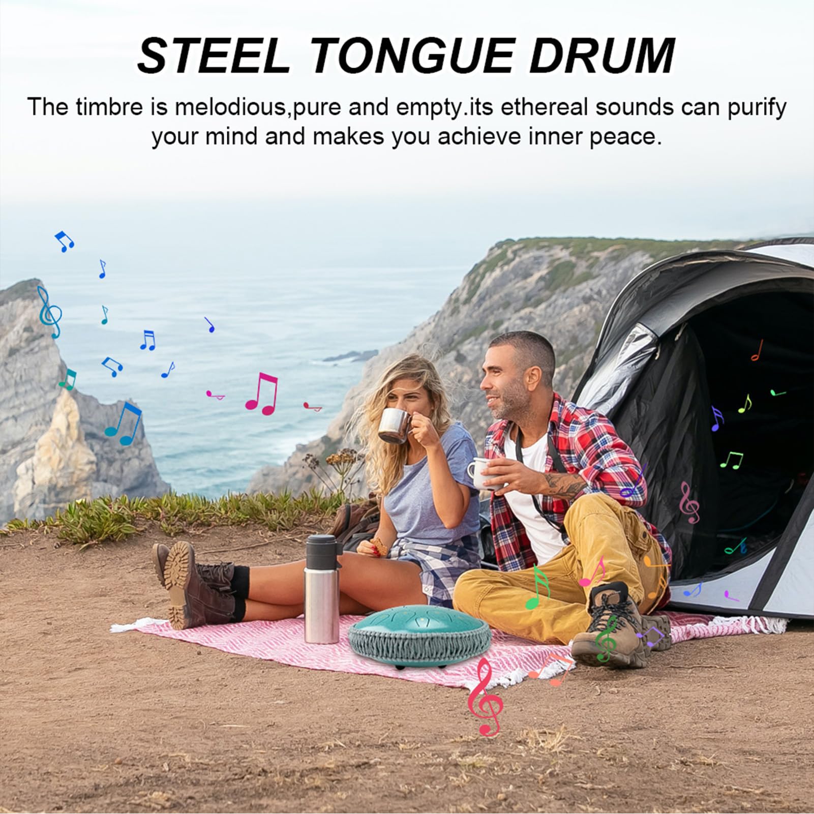 Drum in Acciaio 13 Pollici 15 Note Chiave D Strumento Percussioni per Educazione Musicale Meditazione Yoga con Mazze