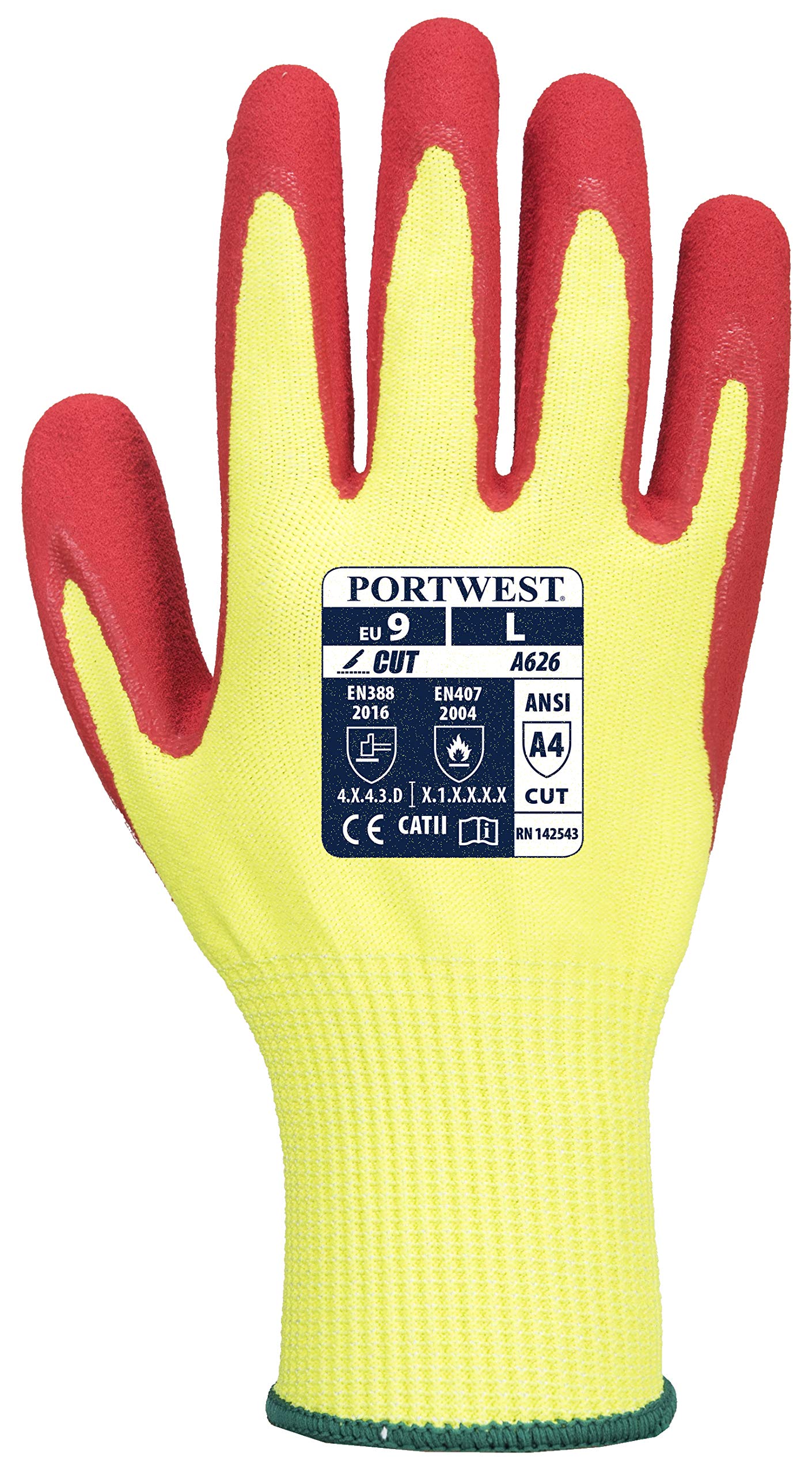 Portwest Vis-Tex HR Cut Glove-Nitrile, Color: Yellow, Size: L, A626Y5RL, Red,Yellow - Image 3