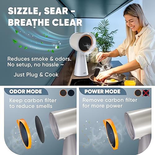 Miniatura 5 de BREETEE Campana extractora portátil para cocina, con filtro de 5 capas, ventilador de escritorio compacto, potente eliminación de humo de 3