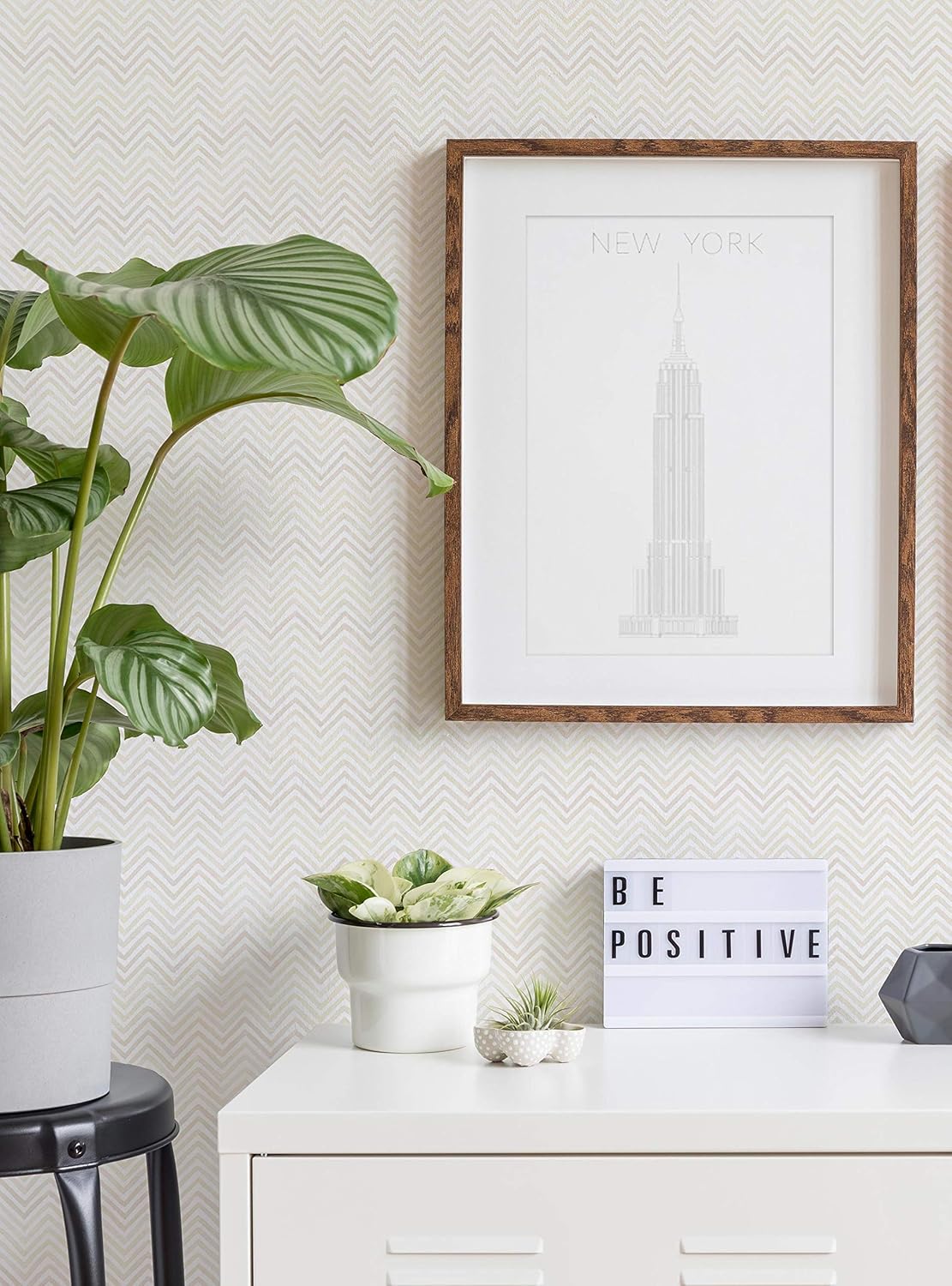 Simple Shapes Watercolor Chevron Wallpaper - Peel and Stick (Single Sheet - 2ft x 9ft, Barely Beige)