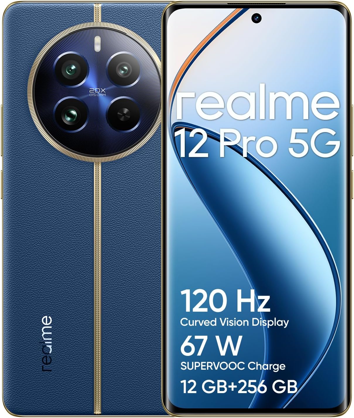 realme 12 Pro 5G Smartphone, 12+256GB, ritratto con teleobiettivo Sony Zoom ottico 2X, Fotocamera IMX882 OIS, Display curvo da 120Hz, Ricarica SUPERVOOC da 67W, Batteria massiva da 5.000mAh, blu