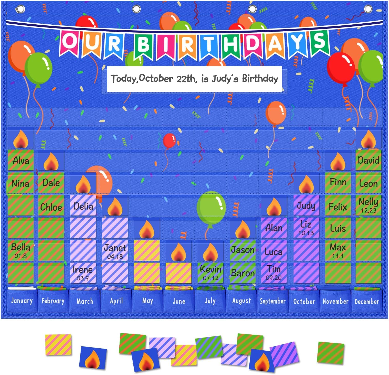 Eamay Happy Birthday Pocket Chart, Blue Birthday Graph Bulletin Board for Classroom