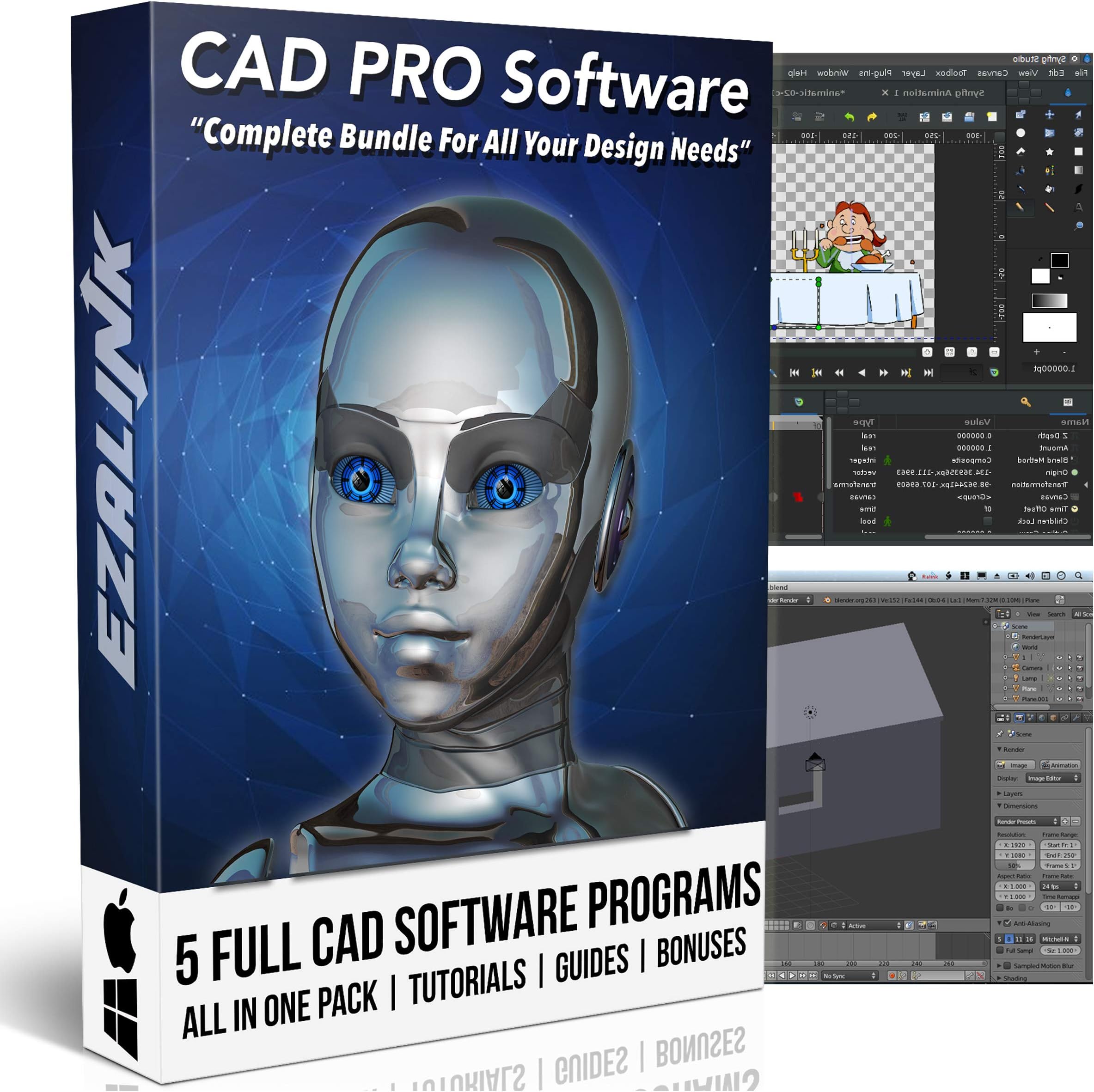 CAD Software 3D 2D Design Animation Modeling Drawing Drafting Architecture Viewer for Beginner & Pro Windows / Mac 2019 {2 DVD Set}