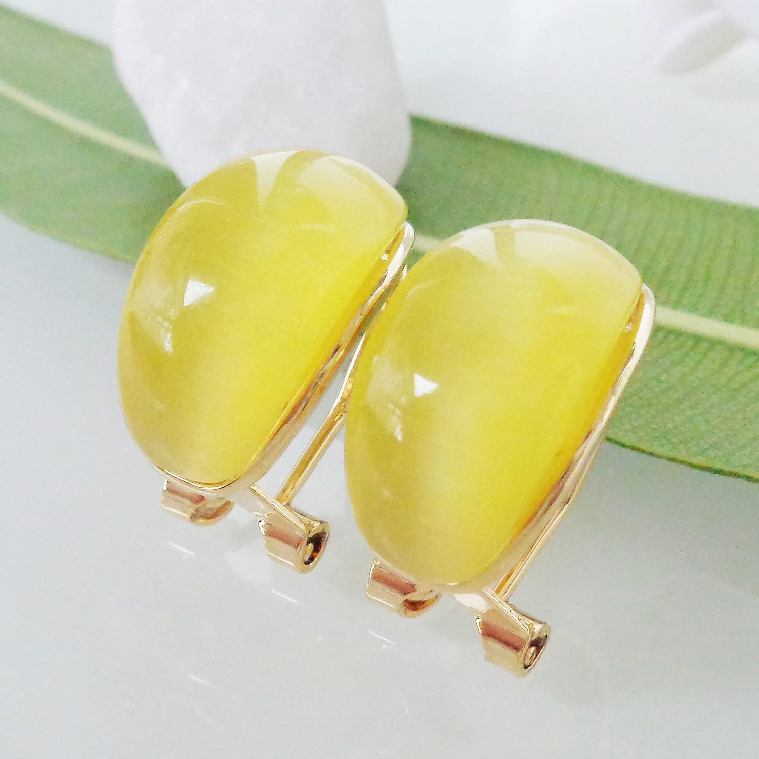 Navachi 18k Gold Plated Crystal Multicolor Created-Opal Rainbow Omega Back Earrings - Image 6