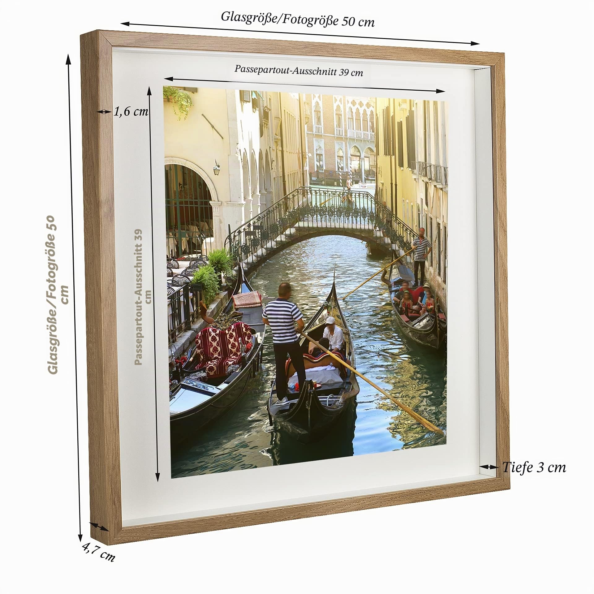 BD ART 50x50 cm groß Box 3D Objektrahmen zum befüllen Bilderrahmen mit Passepartout 40x40 cm Eiche Quadratische tiefer für objekte foto suvenirs 3 cm für Wandbehang
