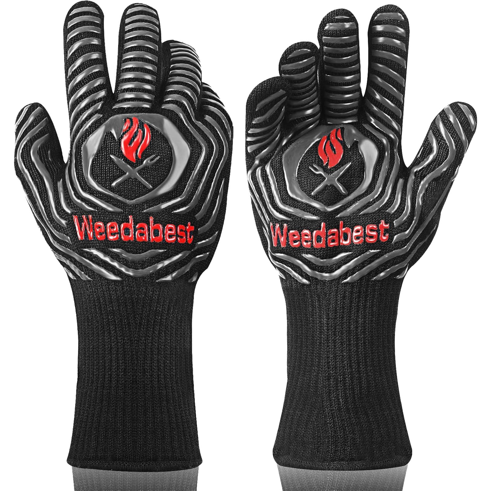Hot BBQ Gloves Heat Resistant Kitchen Oven Mitts Professional Long Heat Resistant Cooking Gloves for Grill,Grilling,Smoker,Barbeque,13.5 inch-Gray